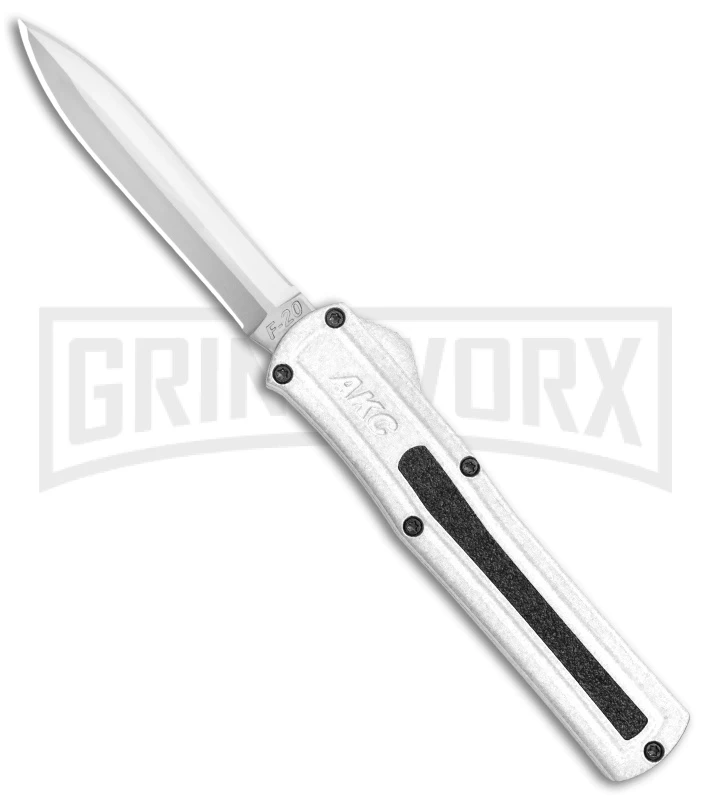 AKC F-20 White D/A OTF Automatic Knife - Dagger Satin Plain 1 AKC F-20 White D/A OTF Automatic Knife - Dagger Satin Plain