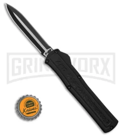 AKC F-20 D/A Dagger Black Aluminum OTF Automatic Knife - Two Tone Plain -Knives Sale Online Shop AKC F20 DA Dagger OTF AK Black Alum 3in Two Tone BHQ 178763 td size large