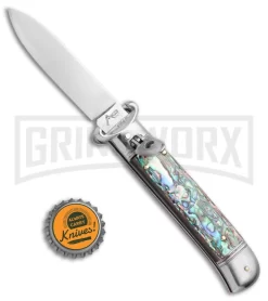 AKC 8" Shot Shell Puller Lever Lock Abalone Automatic Knife - Flat Plain -Knives Sale Online Shop AKC Shot Puller 8in LL Italian Abalone BHQ 68879 jr bottlecap large