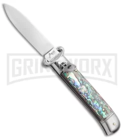 AKC 8" Shot Shell Puller Lever Lock Abalone Automatic Knife - Flat Plain
