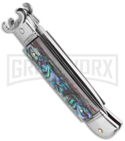 AKC 8" Shot Shell Puller Lever Lock Abalone Automatic Knife - Flat Plain -Knives Sale Online Shop AKC Shot Puller 8in LL Italian Abalone BHQ 68879 jr side large