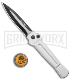 AKC X-treme Ace Silver Automatic Knife - Two Tone -Knives Sale Online Shop AKC X Treme Ace Auto Silver TT BHQ 136143 jr bottlecap large