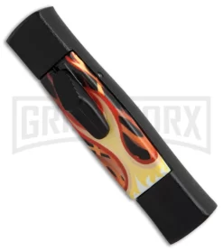 AKC Minion Concord Flames OTF Automatic Knife - Black Flat -Knives Sale Online Shop AKC minion concord flames black flat BHQ 19002 er side large