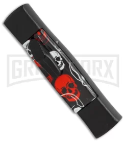 AKC Minion Concord Red/White Skull OTF Automatic Knife - Black Flat -Knives Sale Online Shop AKC minion concord red white skull black flat BP 19001 er side large