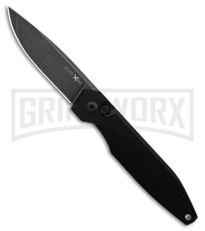 AKC X-treme Dandy Black Aluminum Automatic Knife - Black Stonewash Plain 1 AKC X-treme Dandy Black Aluminum Automatic Knife - Black Stonewash Plain