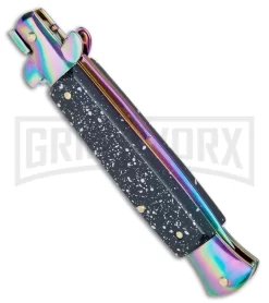 Anomaly 9" Black Speckle Stiletto Style Automatic Knife - Spectrum Plain -Knives Sale Online Shop Anomaly 9in Black Speckle Stiletto Style Auto Spectrum Plain A150PR BP 25375 jr side large