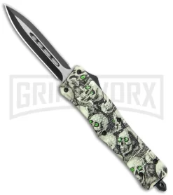 Atomic Defender Medium OTF Automatic Knife White/Green Skull - Two Tone Dagger