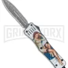 Atomic Defender Large OTF Automatic Knife Pin Up Gray - Serr Damascus Dagger