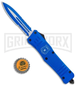 Atomic Defender Large OTF Automatic Knife Police Blue - 2 Tone Blue Dagger Serr -Knives Sale Online Shop Atomic Defender Large OTF Auto Police Blue Blue TT Dagger Serr GX 37325 jr bottlecap large