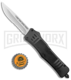 Atomic Defender Medium OTF Auto Drop Point Knife Black Serrated Satin -Knives Sale Online Shop Atomic Defender Medium OTF Auto Black Satin DP Serr GX 37507 jr bottlecap large