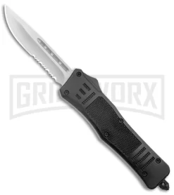 Atomic Defender Medium OTF Auto Drop Point Knife Black Serrated Satin