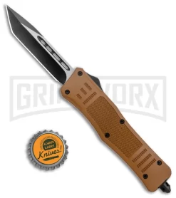 Medium Atomic Defender Brown Automatic Tanto Knife - Two-Tone Plain -Knives Sale Online Shop Atomic Defender Medium OTF Auto SAnd Brown TT Tanto GX 37471 jr bottlecap large