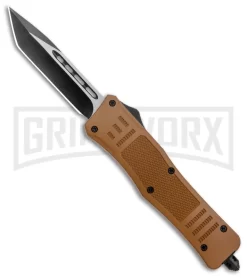 Medium Atomic Defender Brown Automatic Tanto Knife - Two-Tone Plain