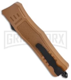 Medium Atomic Defender Brown Automatic Tanto Knife - Two-Tone Plain -Knives Sale Online Shop Atomic Defender Medium OTF Auto SAnd Brown TT Tanto GX 37471 jr side large