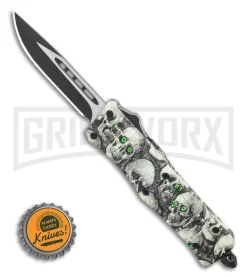 Atomic Defender Mini OTF Automatic Knife Green Skull - Two Tone Drop Point -Knives Sale Online Shop Atomic Defender Mini OTF Automatic Knife White Skull Two Tone Drop Point GX 36507 LS Bottlecap large