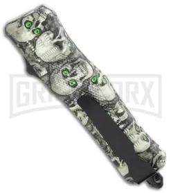 Atomic Defender Mini OTF Automatic Knife Green Skull - Two Tone Drop Point -Knives Sale Online Shop Atomic Defender Mini OTF Automatic Knife White Skull Two Tone Drop Point GX 36507 LS Side large