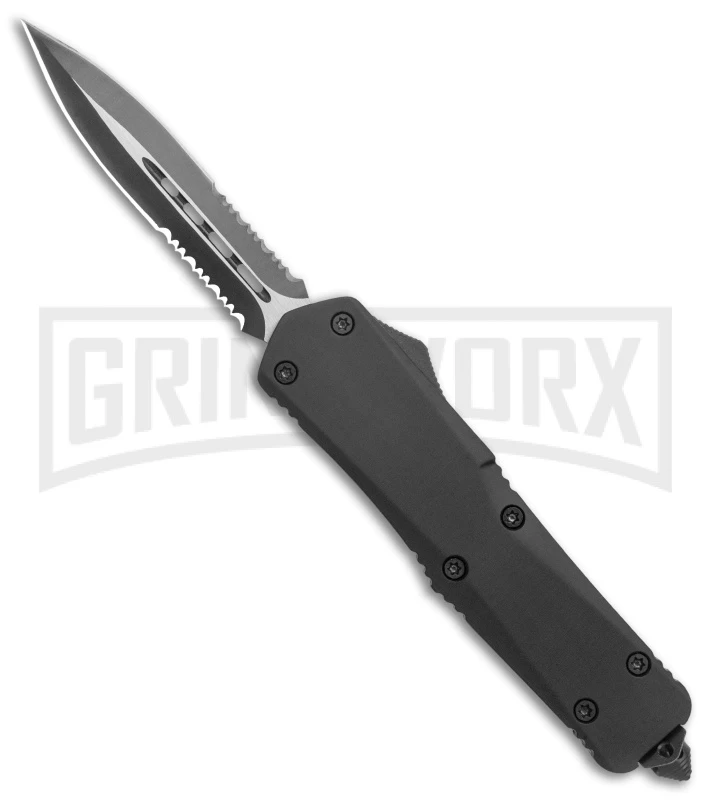 Atomic Lance Black OTF Automatic Knife - Two Tone Double Serr 1 Atomic Lance Black OTF Automatic Knife - Two Tone Double Serr