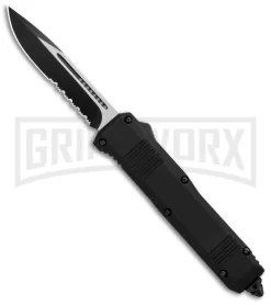 Atomic Shield Large Drop Point Black OTF Automatic Knife - Two Tone Serrated