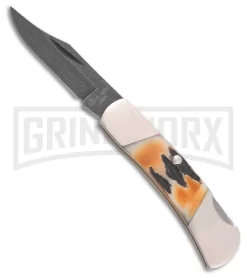 Bear & Son Executive Lockback Knife Genuine India Stag - Damascus Plain