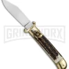 SKM 8" Shot Shell Puller Stag Lever Lock Knife - Clip Point Polish