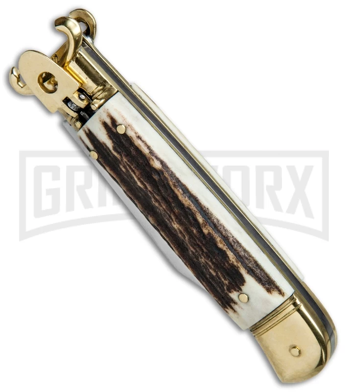 SKM 8" Shot Shell Puller Stag Lever Lock Knife - Clip Point Polish 2 SKM 8" Shot Shell Puller Stag Lever Lock Knife - Clip Point Polish - Image 2