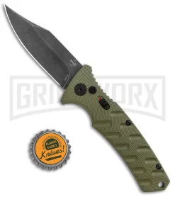 Boker Plus Strike OD Green Automatic Knife - Bowie Black Stonewash Plain -Knives Sale Online Shop Boker Plus Strike Bowie Auto OD Green Black Wash BHQ 125301 jr bottlecap large
