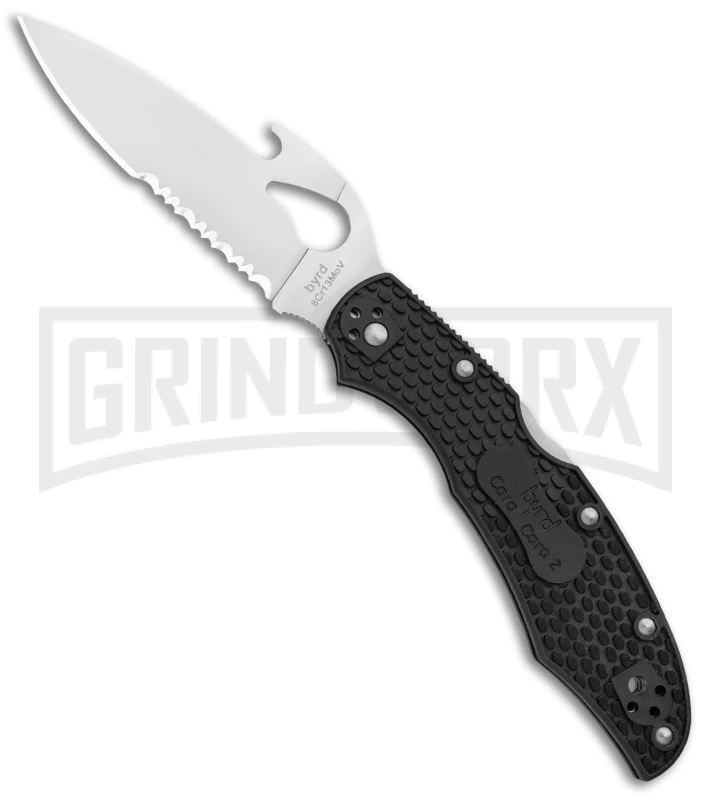 Byrd Cara Cara 2 Folding Knife Black FRN W/ Emerson Wave Opener - Satin Serr 1 Byrd Cara Cara 2 Folding Knife Black FRN W/ Emerson Wave Opener - Satin Serr