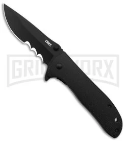 CRKT Drifter Black Resin Pocket Knife - Black Veff Serrations