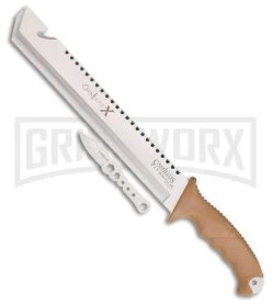 Camillus Carnivore X Tan Zytel Machete W/ Fixed Blade Knife - Satin Plain