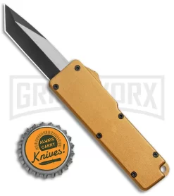 Chud Mini Gold OTF Automatic Knife - Black Tanto Plain -Knives Sale Online Shop Chud Mini Gold OTF Auto Pocket Clip Black Tanto GX 38553 jr bottlecap large