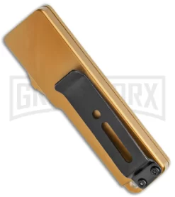 Chud Mini Gold OTF Automatic Knife - Black Tanto Plain -Knives Sale Online Shop Chud Mini Gold OTF Auto Pocket Clip Black Tanto GX 38553 jr side large