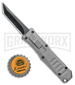 Mini Marvel Grey DA/OTF Automatic Knife - Tanto Black Plain -Knives Sale Online Shop Coffin Blaster Extreme Gray DA Tanto Black Plain GX 34981 jr bottlecap large