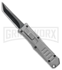Mini Marvel Grey DA/OTF Automatic Knife - Tanto Black Plain