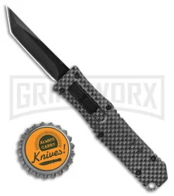 Mini Marvel Sim. Carbon Fiber HL OTF Automatic Knife - Black Tanto Blade -Knives Sale Online Shop Coffin Blaster Sim CF DA OTF Auto Tanto Black GX 33815 jr bottlecap large