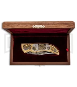 Custom Russian Gold Bear Automatic Knife - Polish Plain -Knives Sale Online Shop Custom Russian Gold Bear Auto Polish RV HC3 BEAR GX 31049 jr box large