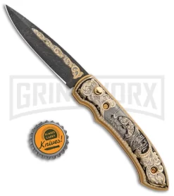 Custom Russian Gold Fish Automatic Knife - Damascus Plain -Knives Sale Online Shop Custom Russian Gold Fish Automatic Damascus RV HC5 FISH DAM GX 31051 jr bottlecap large