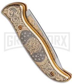 Custom Russian Gold Tiger Automatic Knife - Polish Plain -Knives Sale Online Shop Custom Russian Gold Tiger Auto Polish RV HC1 TIGER 1 GX 31046 jr side large