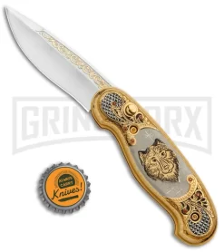 Custom Russian Gold Wolf Automatic Knife - Polish Plain -Knives Sale Online Shop Custom Russian Gold Wolf Auto Polish RV HC2M WOLF GX 31047 jr bottlecap large