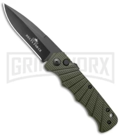 Delta Force Automatic Knife OD Green Aluminum Drop Point - Black Plain