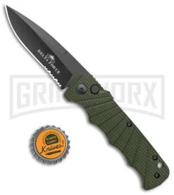 Delta Force Automatic Knife OD Green Aluminum Drop Point - Black Serr -Knives Sale Online Shop Delta Force Auto OD Green Aluminum DP Black Serr GX 38233 jr bottlecap large