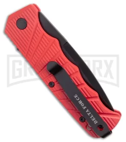 Delta Force Red Aluminum Automatic Knife- Black Serr -Knives Sale Online Shop Delta Force Automatic Knife Red Aluminum Black Serr GX 41280 KC side large