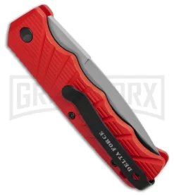Delta Force Automatic Knife Red Aluminum - Satin Serrated -Knives Sale Online Shop Delta Force Automatic Knife Red Aluminum Satin Serrated Gx 42317 td side large