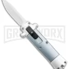 Enzo OTF Gray Automatic Keychain Knife - Satin Spear Point Plain
