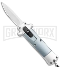 Enzo OTF Gray Automatic Keychain Knife - Satin Spear Point Plain