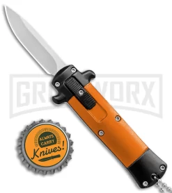 Enzo OTF Orange/Black Automatic Keychain Knife - Satin Spear Point Plain -Knives Sale Online Shop Enzo Stiletto Mini Orange Black Bolsters OTF Auto Satin GX 38906 jr bottlecap large