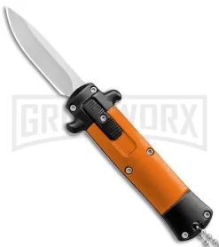 Enzo OTF Orange/Black Automatic Keychain Knife - Satin Spear Point Plain