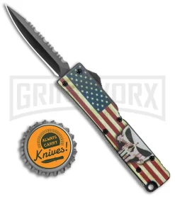 Firecracker Mini US Flag W/ Skull, D/A OTF Automatic Knife -Black, Dagger Serr -Knives Sale Online Shop Firecracker Mini US Flag Skull DA OTF Auto Black Dagger Serr GX 37860 jr bottlecap large