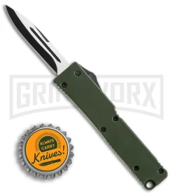 Firecracker Mini OD Green D/A OTF Automatic Knife - 2 Tone, Black Plain Dagg -Knives Sale Online Shop Firecracker Mini green da black BP 15127 er size large