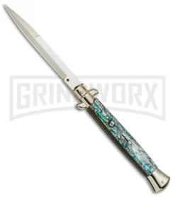 Frank B 11" Italian Stiletto Abalone Automatic Knife Gold - Gold Bayo