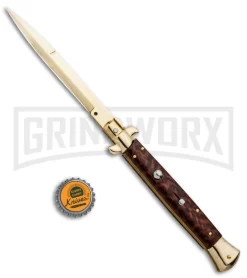 Frank B. 11" Snakewood Italian Stiletto Gold Plated - Gold Bayo Plain -Knives Sale Online Shop Frank B 11in Italian Stiletto Auto Snakewood Gold Bayo BHQ 85969 jr bottlecap large